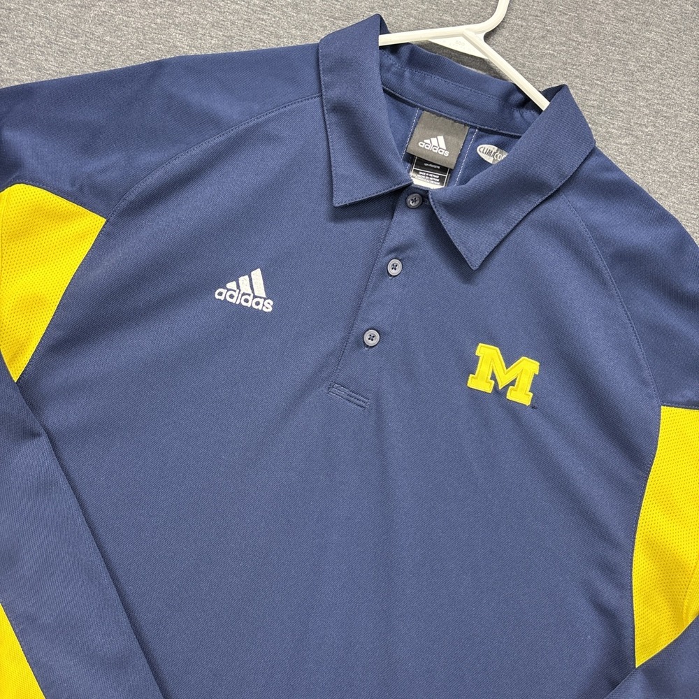 Michigan Wolverines Adidas Climate Cool Polo Shirt Mens Large Long Sleeves NCAA